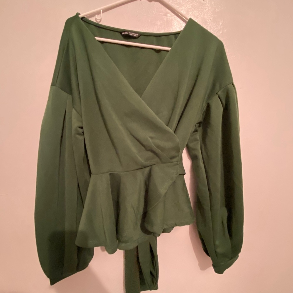 Green Shein wrap top